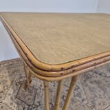 Vintage Rattan/Bamboo Dining Table with Compass Legs 1950s