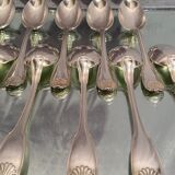 Suite of 12 large spoons silver metal decoration shell Louis XV Boulenger