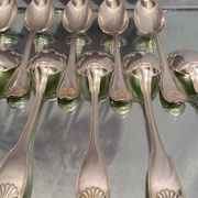 Suite of 12 large spoons silver metal decoration shell Louis XV Boulenger
