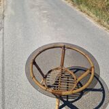 Table en rotin avec son verre fumé années 70