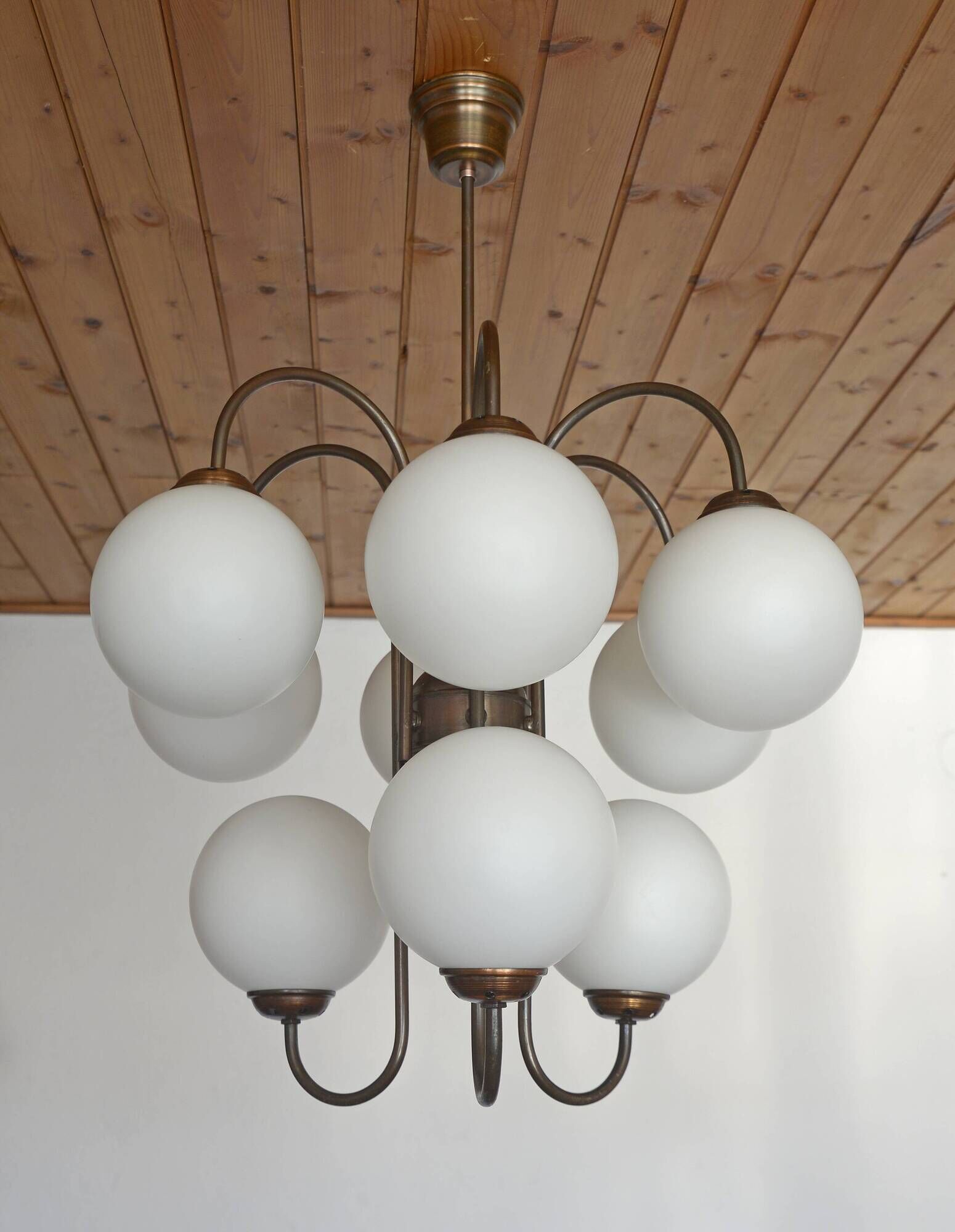 Large Mid Century Chandelier / Vintage Copper Gooseneck Pendant Light / Space Age / Yugoslavia 80's