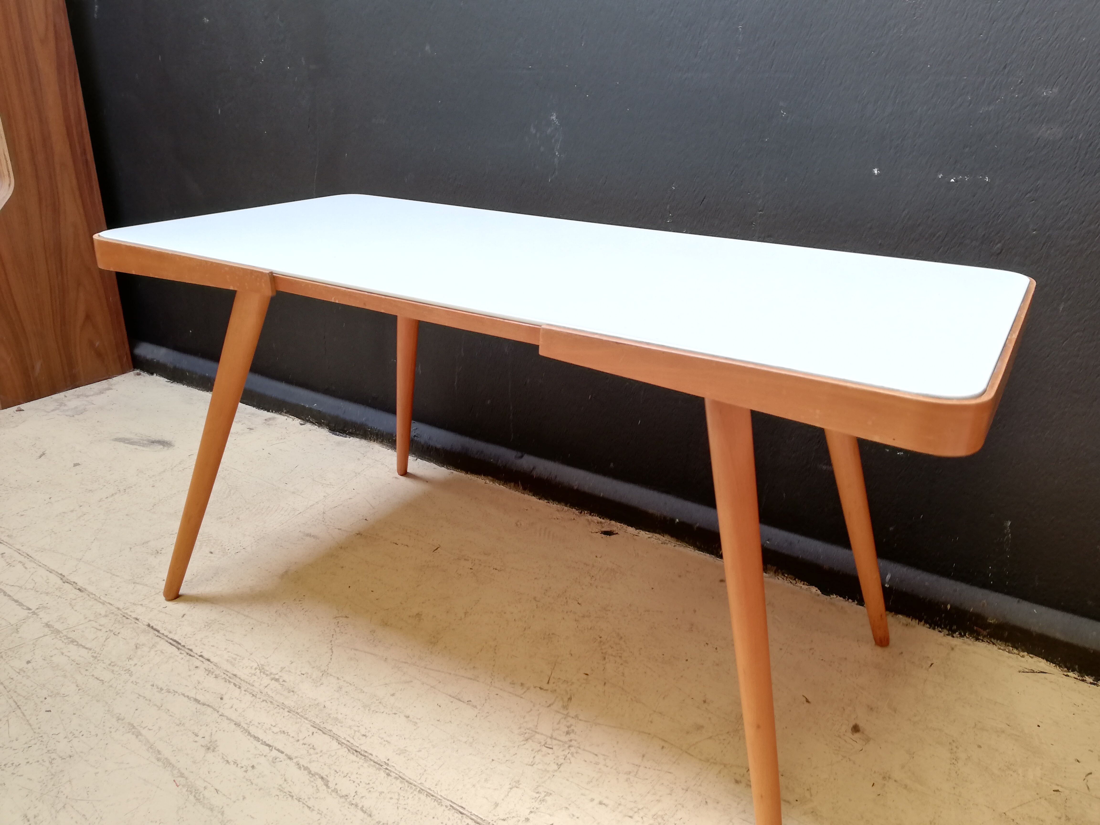 Wooden coffee table, children's desk glass top, interier praha, 1960, Czechoslovakia