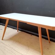 Wooden coffee table, children's desk glass top, interier praha, 1960, Czechoslovakia