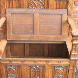 Neo gothic throne and side table, France ca 1900, Set of 2.