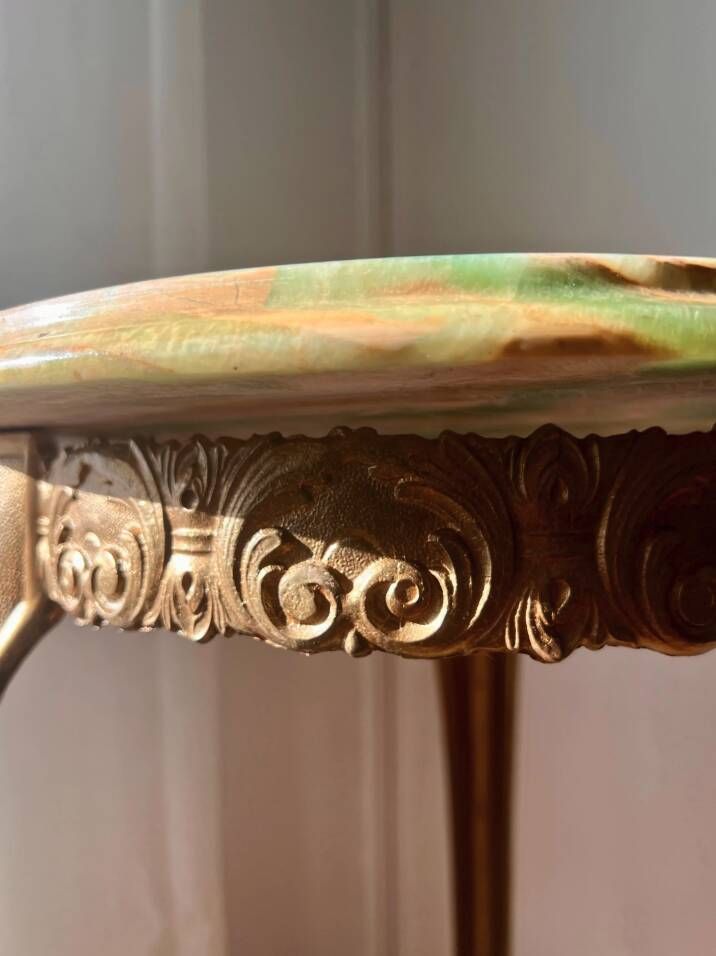 Pédestal en marbre vert vintage, table d'appoint, support d'exposition Hollywood Regency