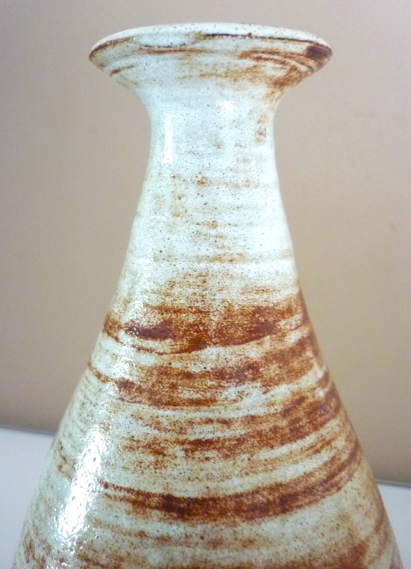 Glazed ceramic drop vase, signed Michel Argans, leaf decoration