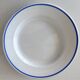 3 Pillivuyt white porcelain dinner plates with blue edging.