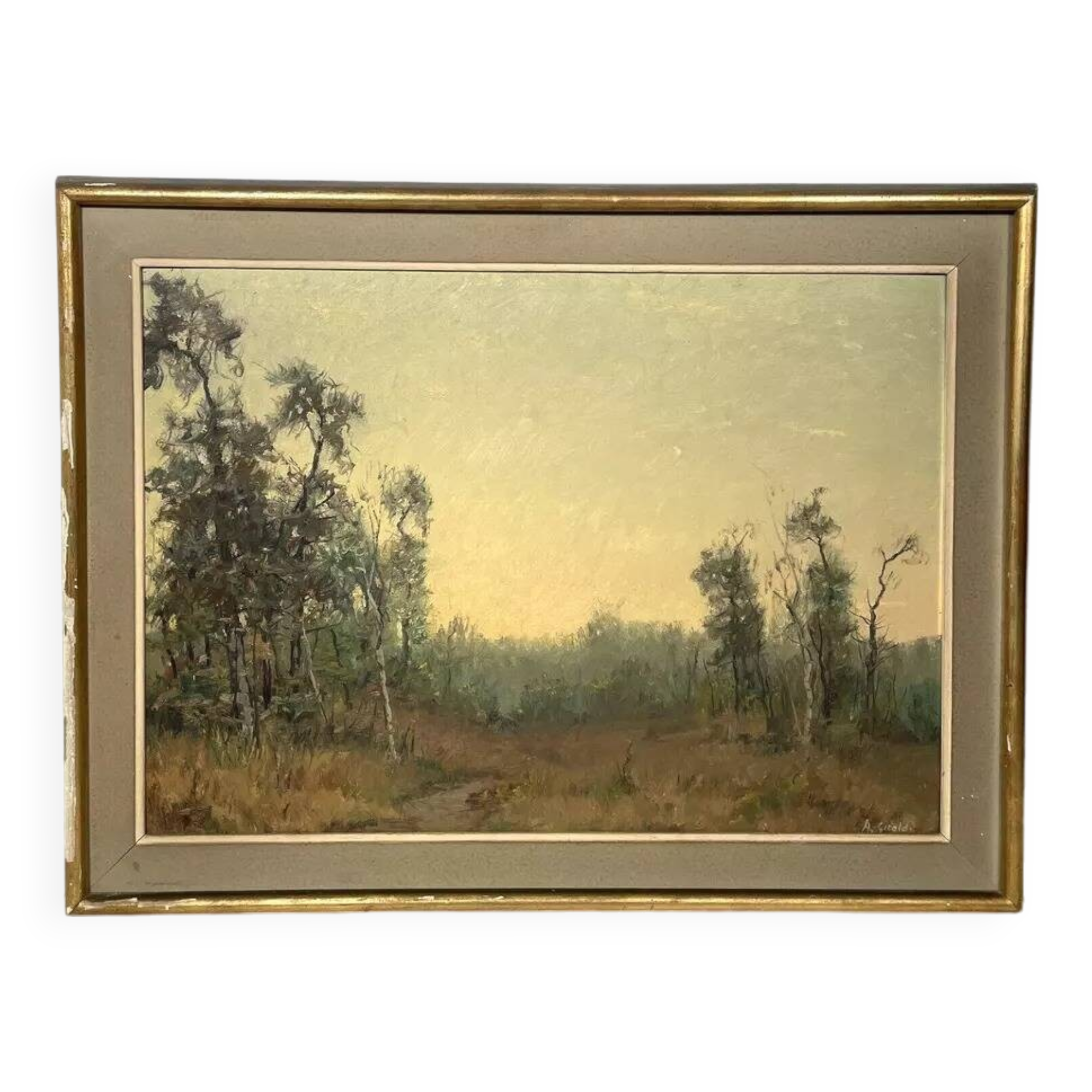 Impressionist Style Lake Landscape Oil Painting, Framed