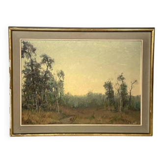 Impressionist Style Lake Landscape Oil Painting, Framed
