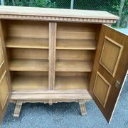 Renovated Spanish Renaissance oak buffet armoire from the 1930s.