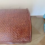 Vintage storage chest - curved - woven rattan - 1970s - mahogany colour