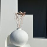 Handcrafted terracotta ball vase painted white H:24 D:26