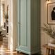 Parisian bonnetière, solid pine, Art Deco, renovated, grey-green.