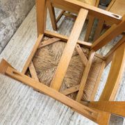 Set of 8 blond oak chairs with straw seats