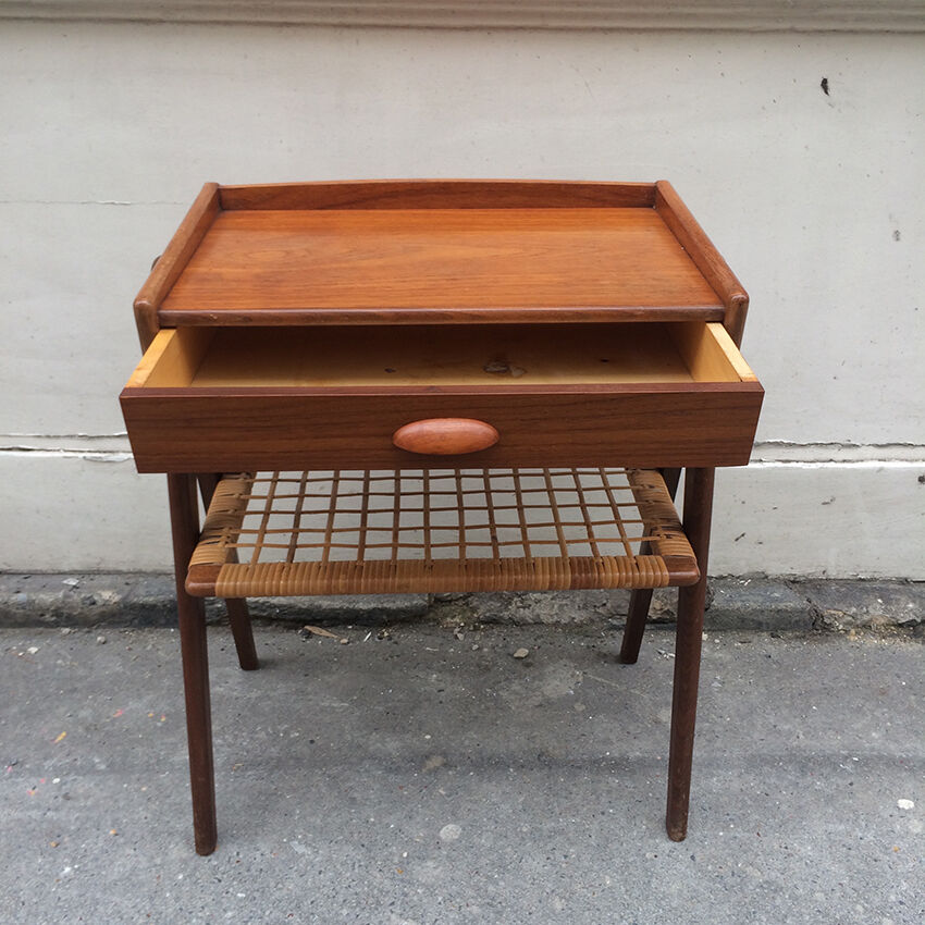 Chevet sellette bois et rotin 1950