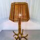 Large Louis Sognot French bamboo & rattan table lamp, France, 1960s