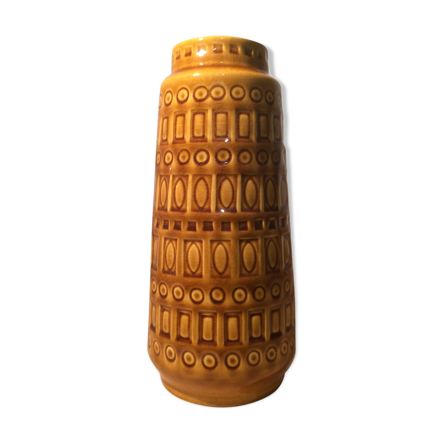 Yellow ceramic vase geometric patterns, West Germany