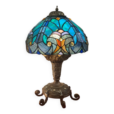 lampe ancienne bronze massif et abat jour verre