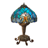 lampe ancienne bronze massif et abat jour verre