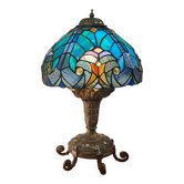 lampe ancienne bronze massif et abat jour verre
