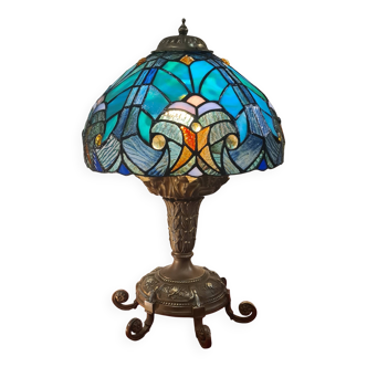 antique solid bronze lamp and glass lampshade 47x32 6kg