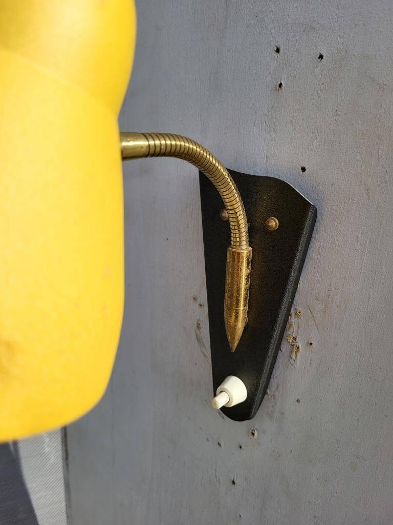 Yellow adjustable casserole wall light 1950