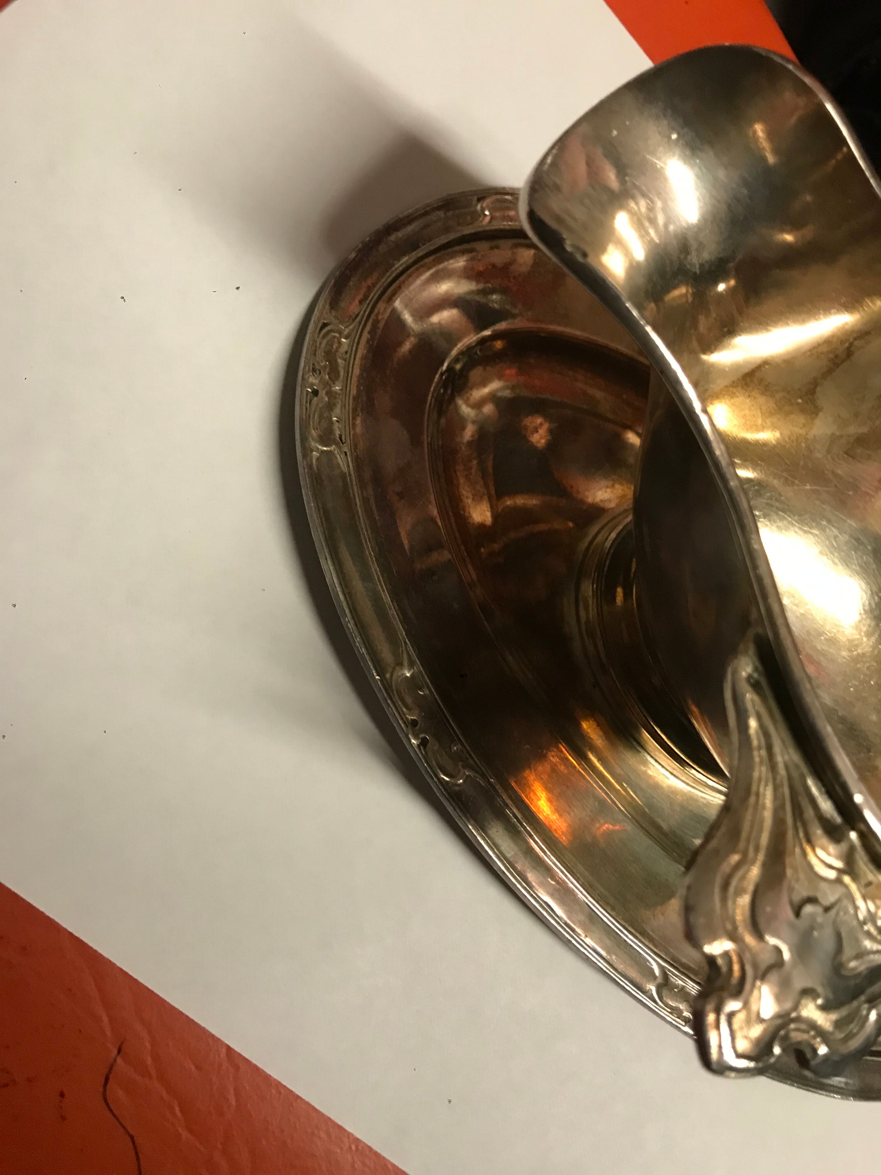 Silver metal steel gravy boat
