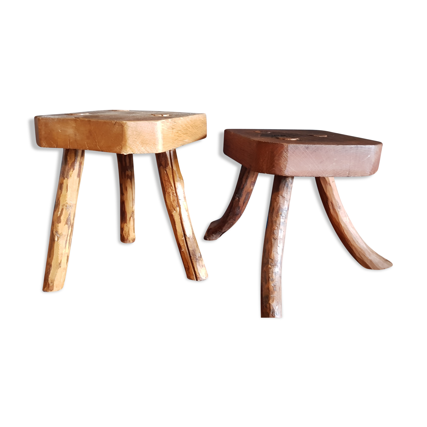 Pair of tripod stool of brutalistic milking