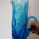 Blue Glass Pitcher with Bark Effect and Bumpy Texture, Geoffrey Baxter or Ingrid Glasshütte, 1960s-70s
