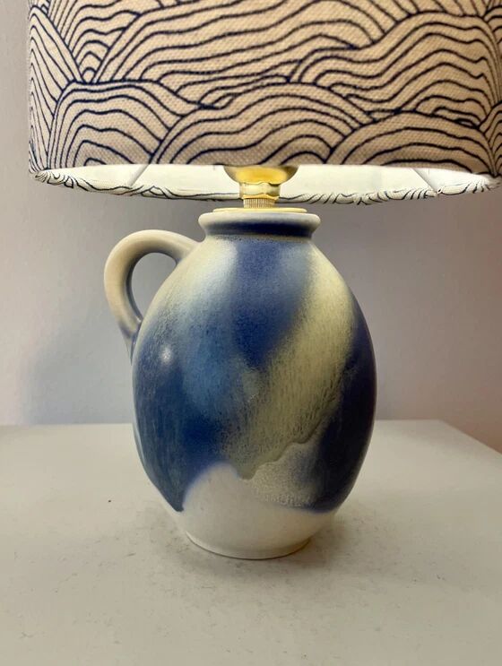 Small wireless West German pottery vase lamp with Japanese shade.