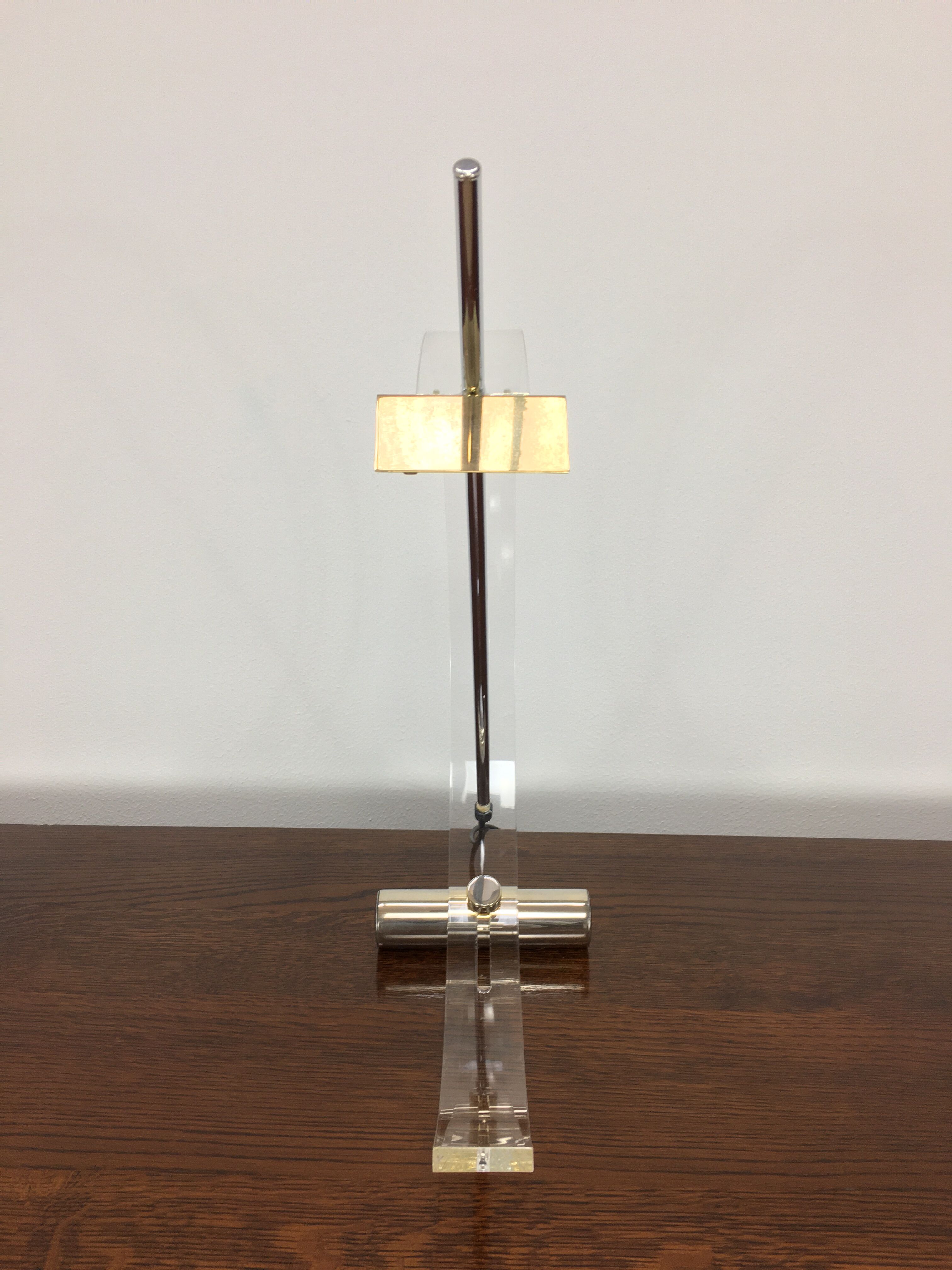 Plexiglas and brass table lamp, Italy 1980
