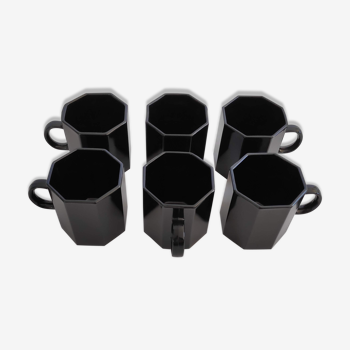 6 black espresso coffee cups Octime Arcoroc