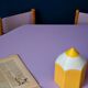 Vintage 1970s octagonal children's table in beech and lilac formica, with 5 chairs.