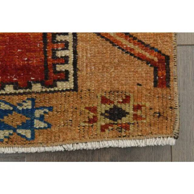 1970s vintage Turkish Oushak handmade wool cotton orange runner rug 103x330