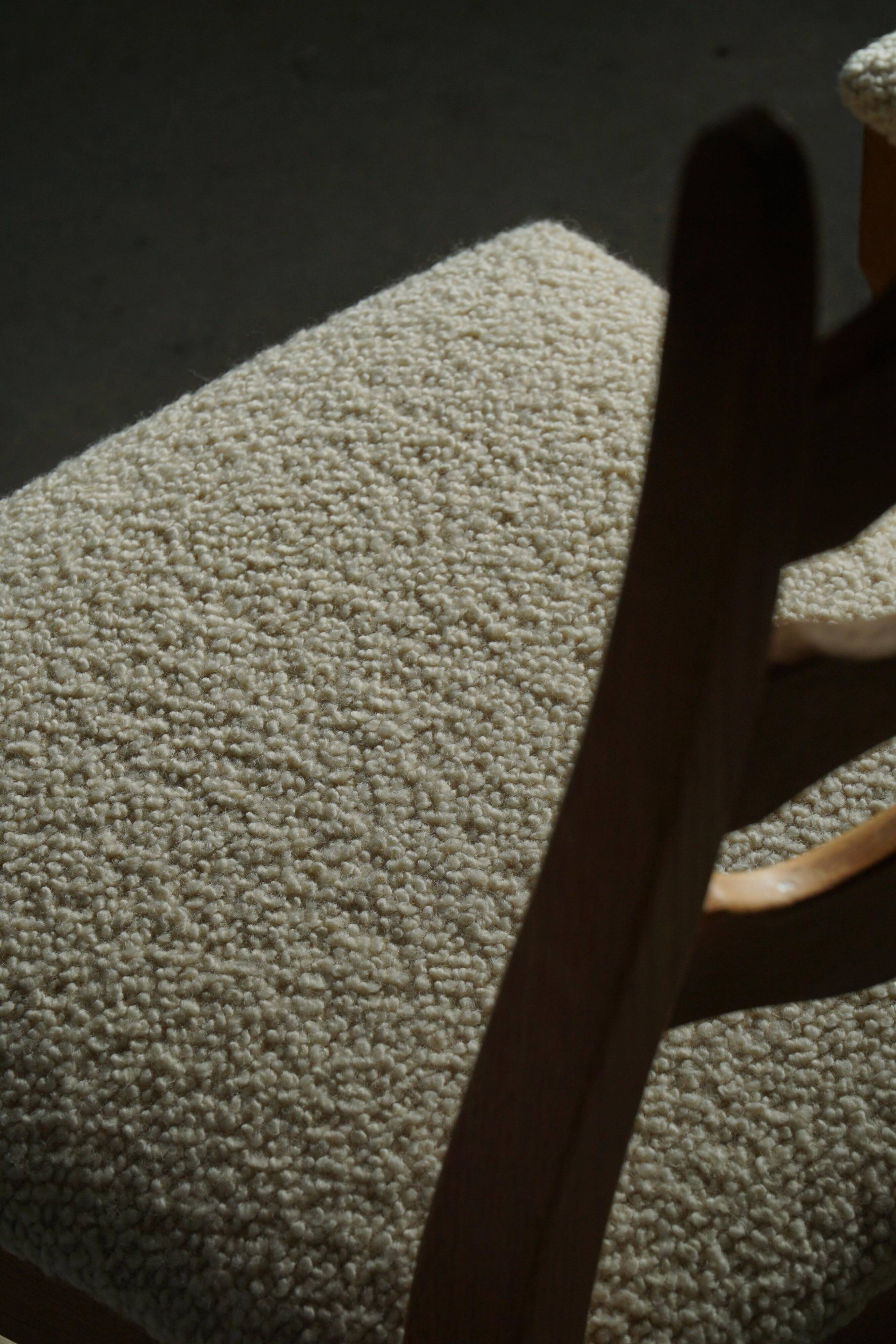 Set of 4 "Razorblade" high back chairs in oak & boucle, Henning Kjærnulf, 1960s