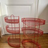 Red enamelled metal wall shelves