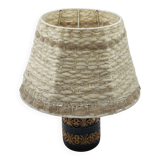 Vintage ceramic lamp with relief and wool shade.