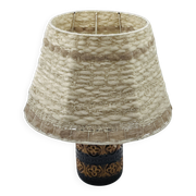 Lampe vintage en céramique relief et abat-jour laine