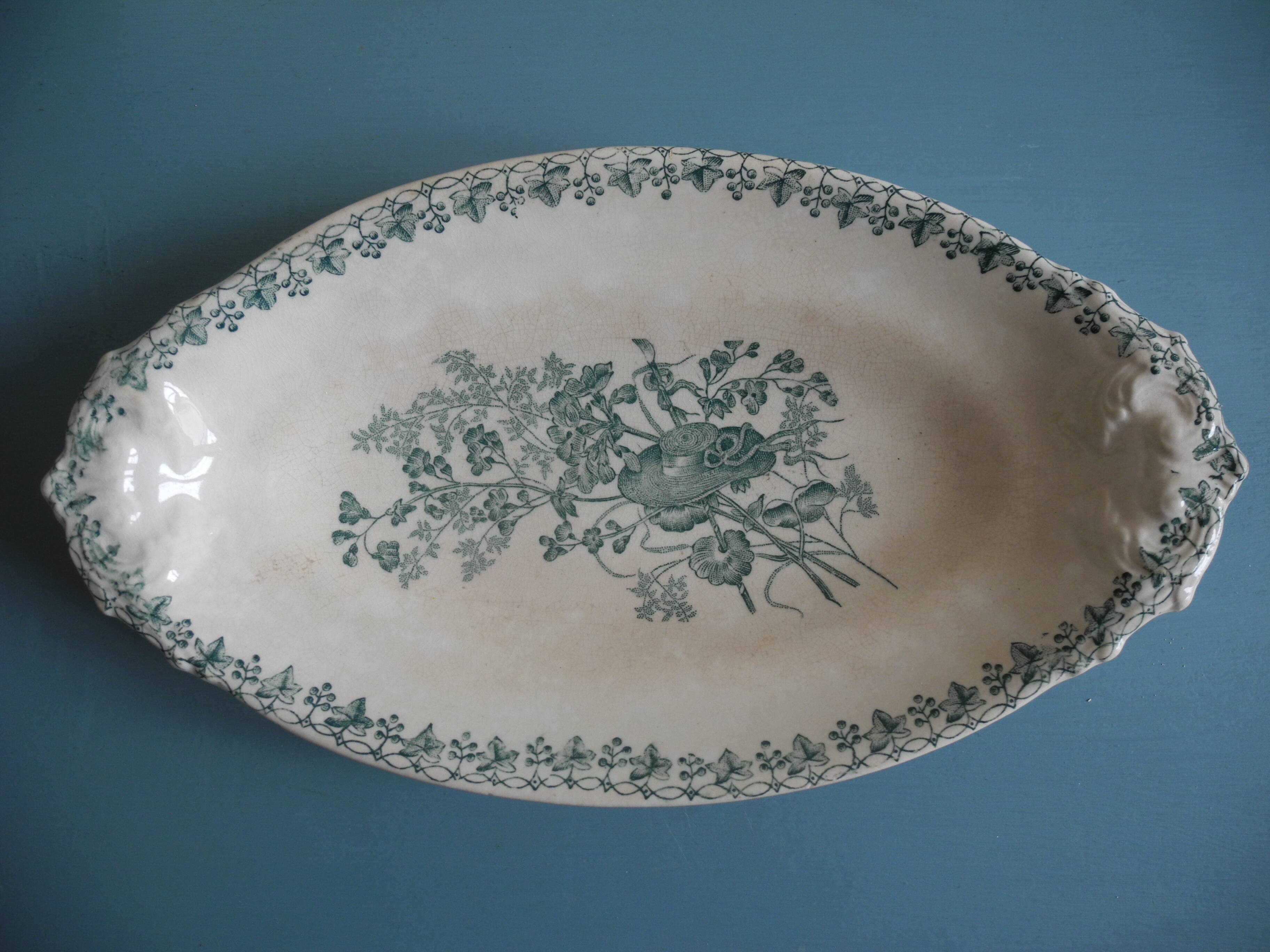 large antique earthenware dish Onnaing Moisson antique French earthenware dish