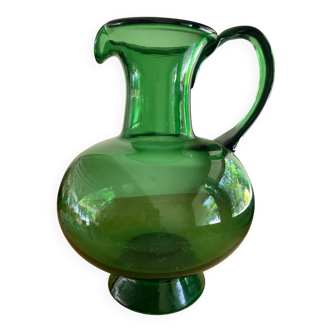 Large green glass pitcher