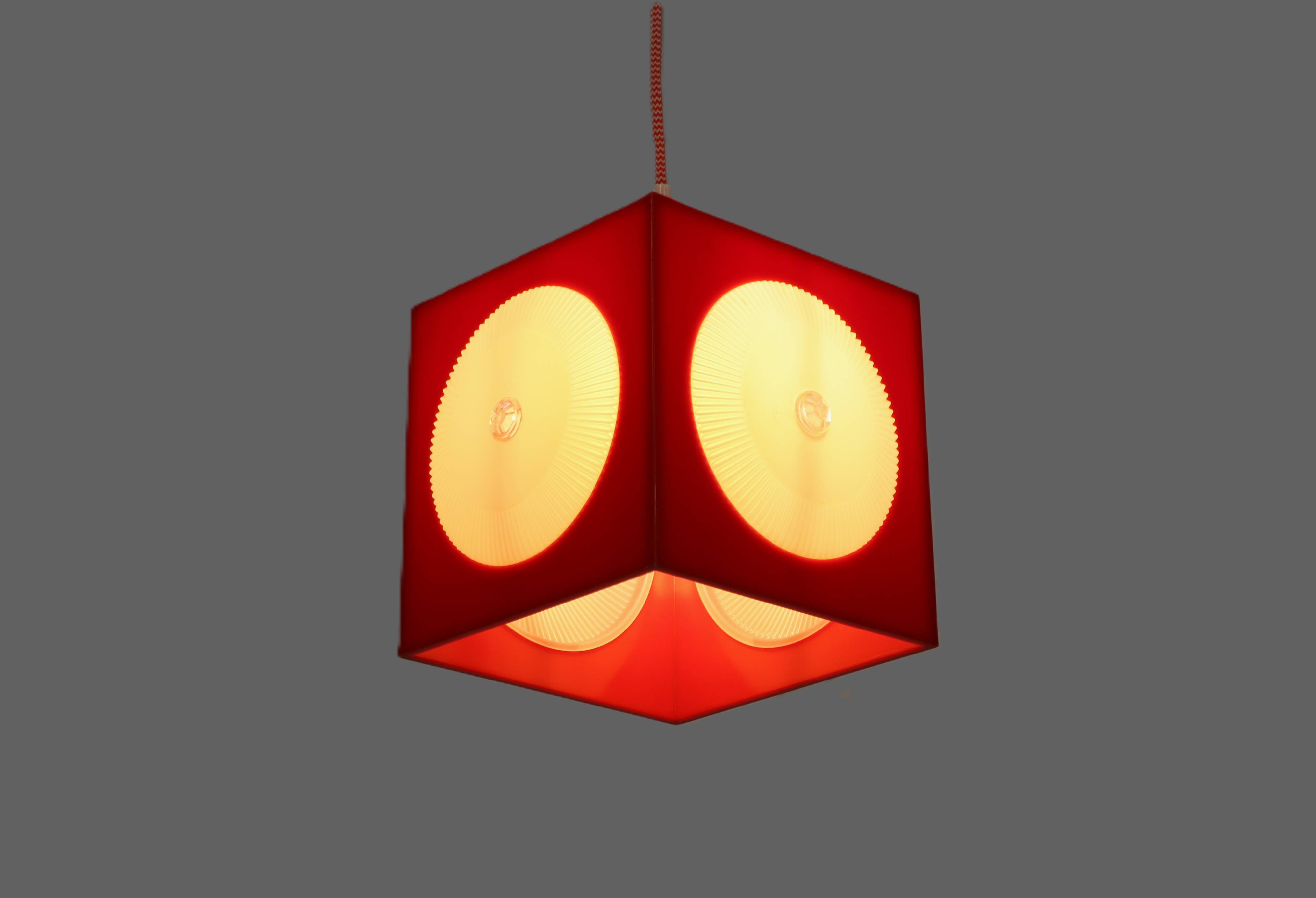 Red space age pendant lamp in plastic - 1970s lighting