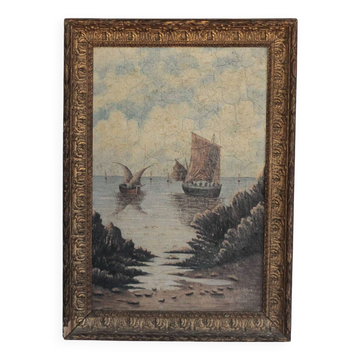 Old painting, marine painting, framed painting, wall painting, boat