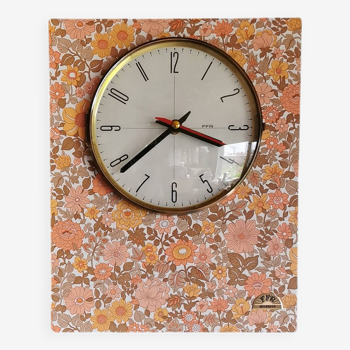 Horloge formica vintage pendule murale silencieuse rectangulaire "FFR Morbier fleurs"