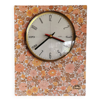 Horloge formica vintage pendule murale silencieuse rectangulaire "FFR Morbier fleurs"