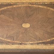 Grand plateau vintage,  marqueterie de bois sous verre