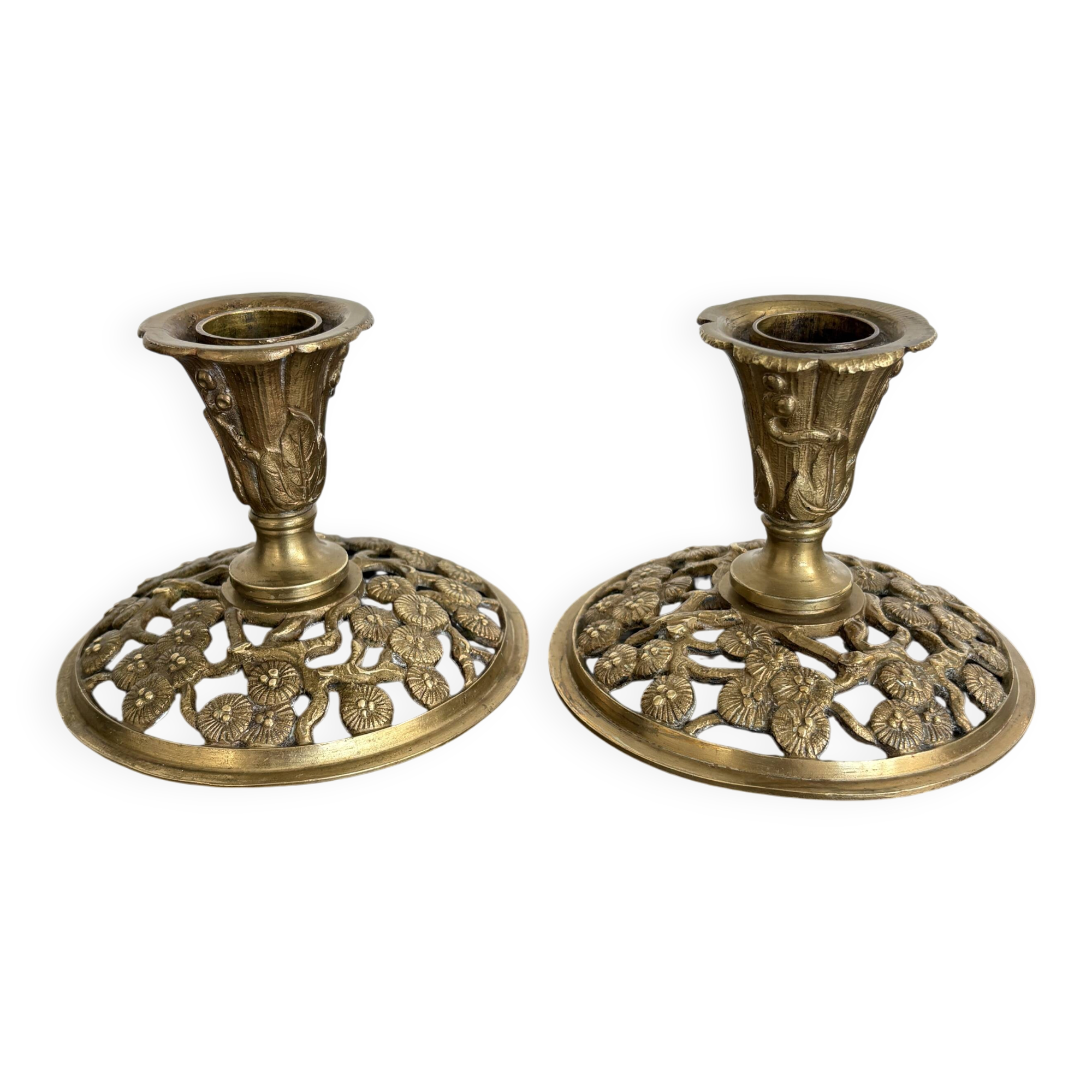 Pair of Art Nouveau Gilded Bronze Candle Holders