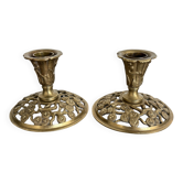 Pair of Art Nouveau Gilded Bronze Candle Holders