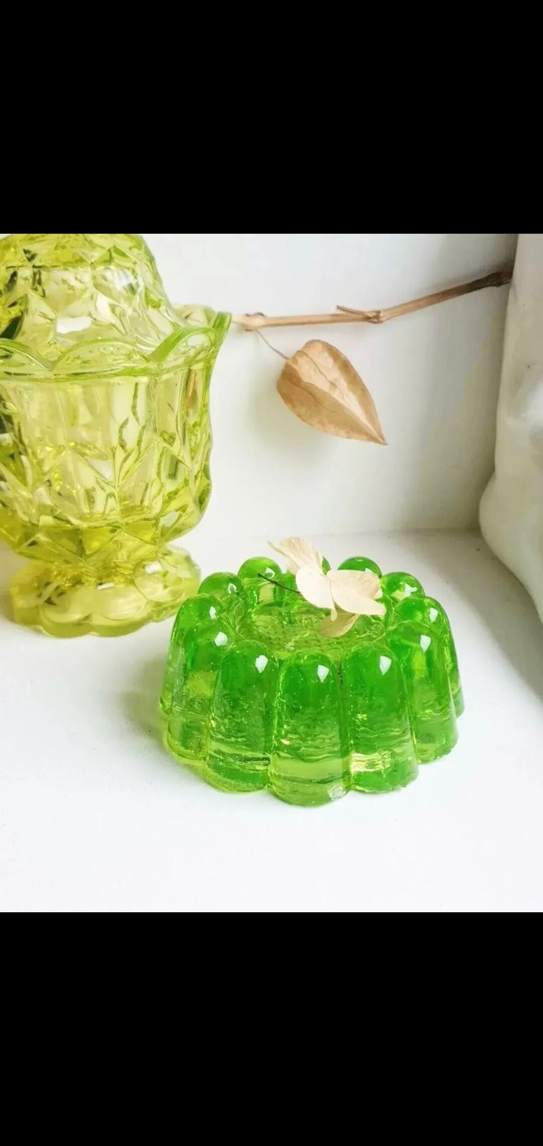 Lime tinted glass candle holder