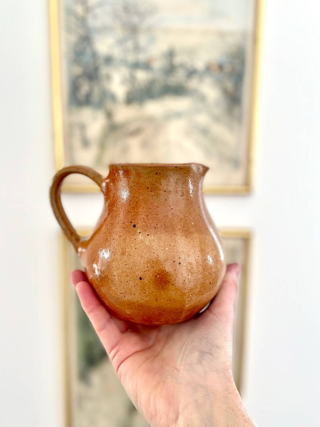 Vintage pink stoneware pitcher