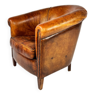 Fauteuil club en cuir de mouton vintage, années 1970